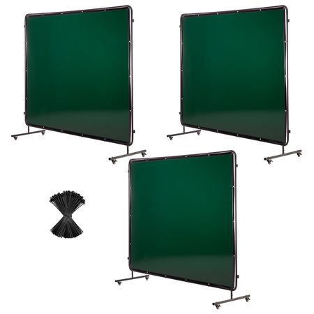 Welding Screen with Frame, 3-Panel 6 x 8 FT Welding Curtain Screen, Flame-Resistant Vinyl Safety Protection Screens with 12 Wheels & 6-Level UV Protection for Workshop/Industrial Use, Dark Green
