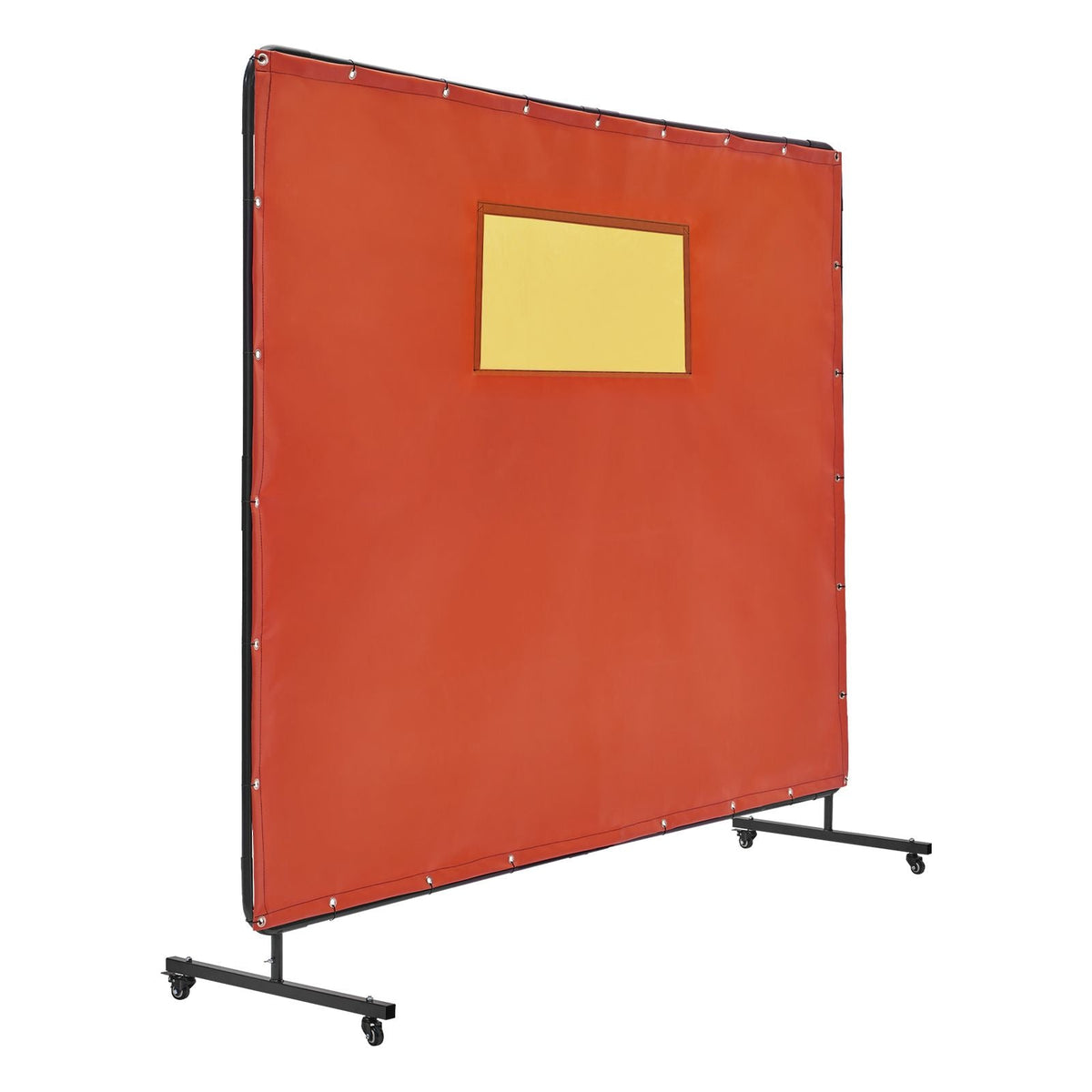 Welding Screen with Frame, 6' x 8' Welding Curtain Screens, Flame-Resistant Vinyl Welding Protection Screen with 4 Swivel Wheels (2 Lockable) & Transparent Window for Workshop/Industrial, Red