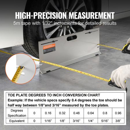 Wheel Alignment Tool, 2-Pack Alignment Tool Toe Plates, Stainless Steel Toe Angle Measurement Tool Plate, 4 Alignment Rods and Magnetic Slots, Includes Measuring Tapes & Conversion Chart