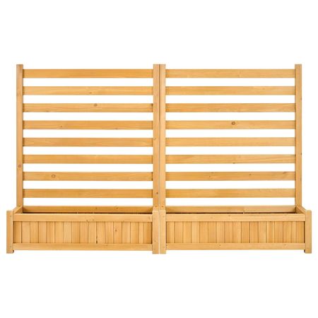 Wooden Privacy Fence, 36 x 45 inch Air Conditioner Fence, 2 Slatted Panel Solid Outdoor Wood Privacy Screen with 2 Planters, Metal Stakes, Trash Can Hider Fences Suitable for Garden, Pool