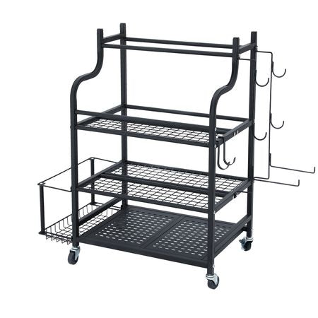 Yoga Mat Storage Rack, Home Gym Workout Equipment Organizer, Powder Coated Finish Steel Yoga Mat Holder with Hooks & Wheels, Weight Rack for Dumbbell, Kettlebell, Foam Roller, and Yoga Strap