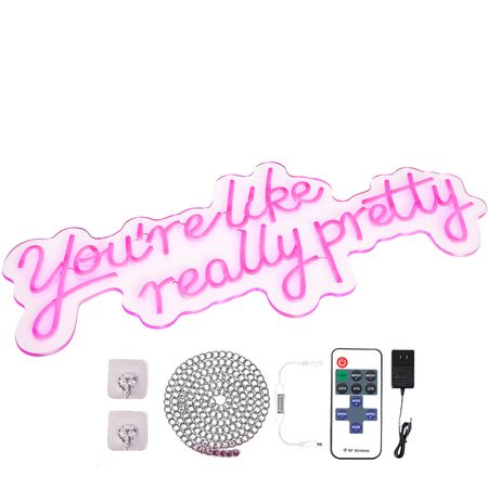You're Like Really Pretty Neon Sign, 27.5" x 12" Pink LED Neon Signs for Wall Decor, Large Lights Sign with Remote Control and Power Adapter, Used for Party, Wedding, Living Room, Office