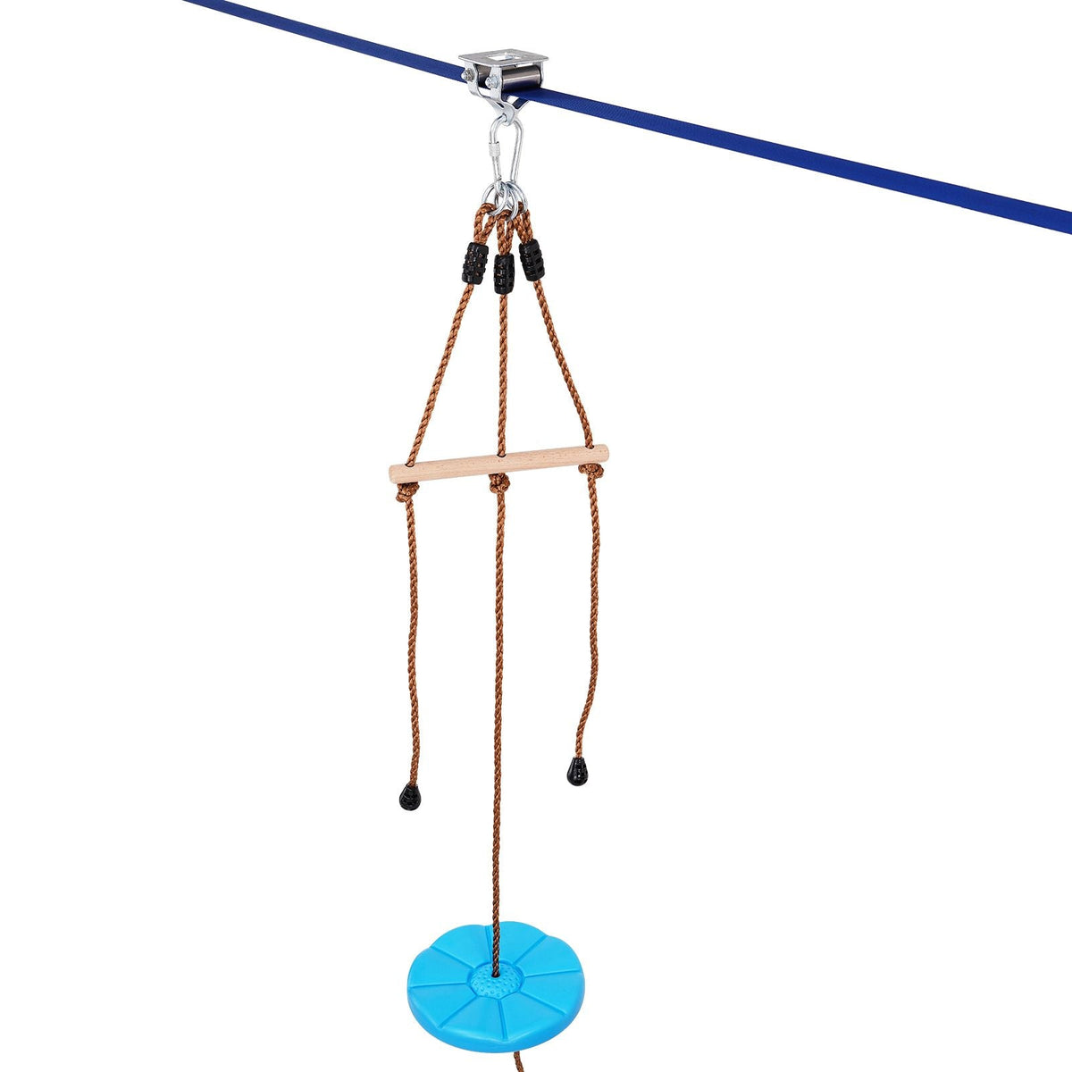 Zipline Kit for Kids and Adult, 52 ft Zip Line Kits Up to 500 lb, Backyard Outdoor Quick Setup Zipline, Playground Entertainment with Zipline, Nylon Safety Harness, Seat, and Handlebar