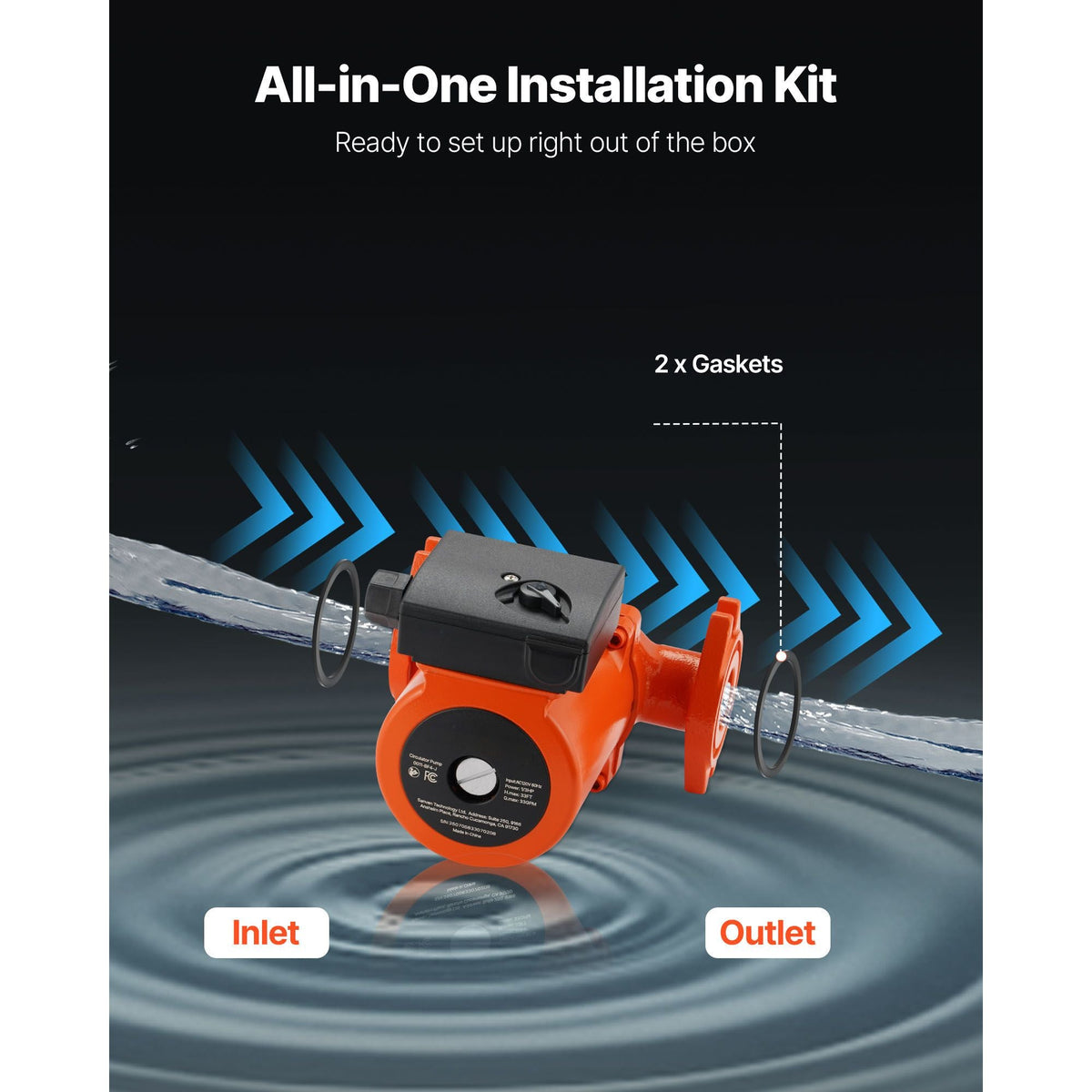 0011-BF4-J Cast Iron Circulator Pump, 33 GPM, AC 120V 33 ft Hot Water Recirculating Circulation Pump, 1-1/4 in Flange Connection, 3-Speed Adjustment, Quiet Operation, for Home Heating System