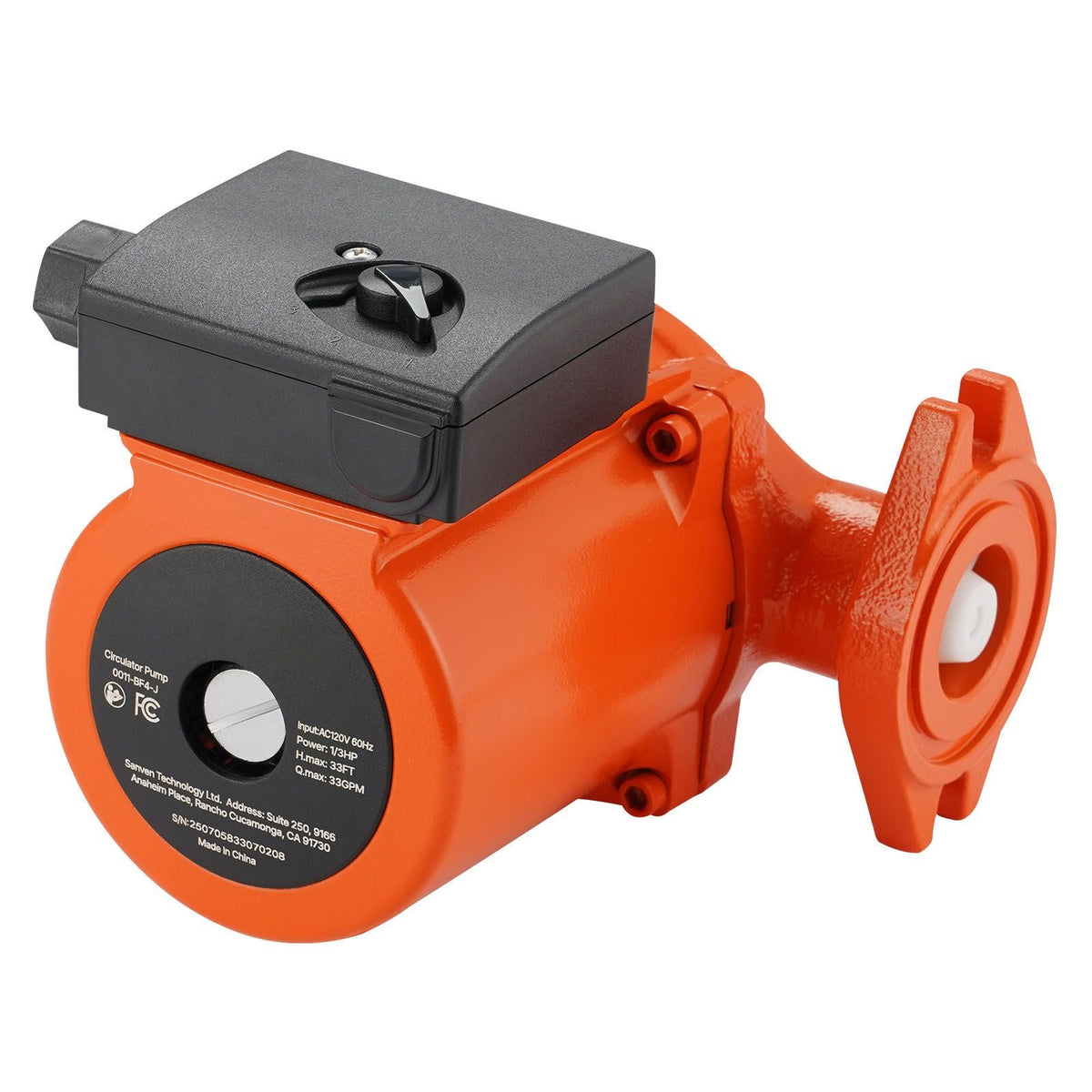 0011-BF4-J Cast Iron Circulator Pump, 33 GPM, AC 120V 33 ft Hot Water Recirculating Circulation Pump, 1-1/4 in Flange Connection, 3-Speed Adjustment, Quiet Operation, for Home Heating System