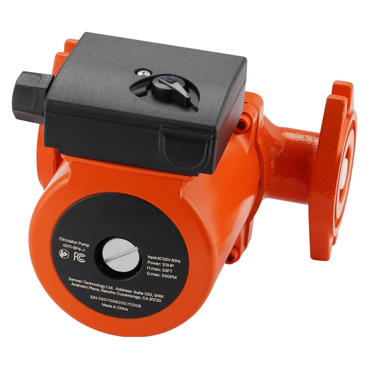 0011-BF4-J Cast Iron Circulator Pump, 33 GPM, AC 120V 33 ft Hot Water Recirculating Circulation Pump, 1-1/4 in Flange Connection, 3-Speed Adjustment, Quiet Operation, for Home Heating System
