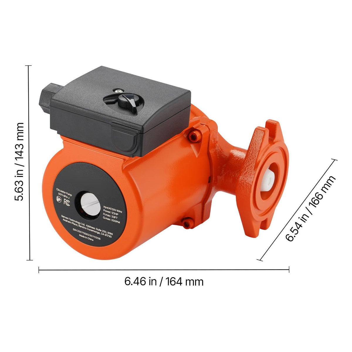 0011-BF4-J Cast Iron Circulator Pump, 33 GPM, AC 120V 33 ft Hot Water Recirculating Circulation Pump, 1-1/4 in Flange Connection, 3-Speed Adjustment, Quiet Operation, for Home Heating System