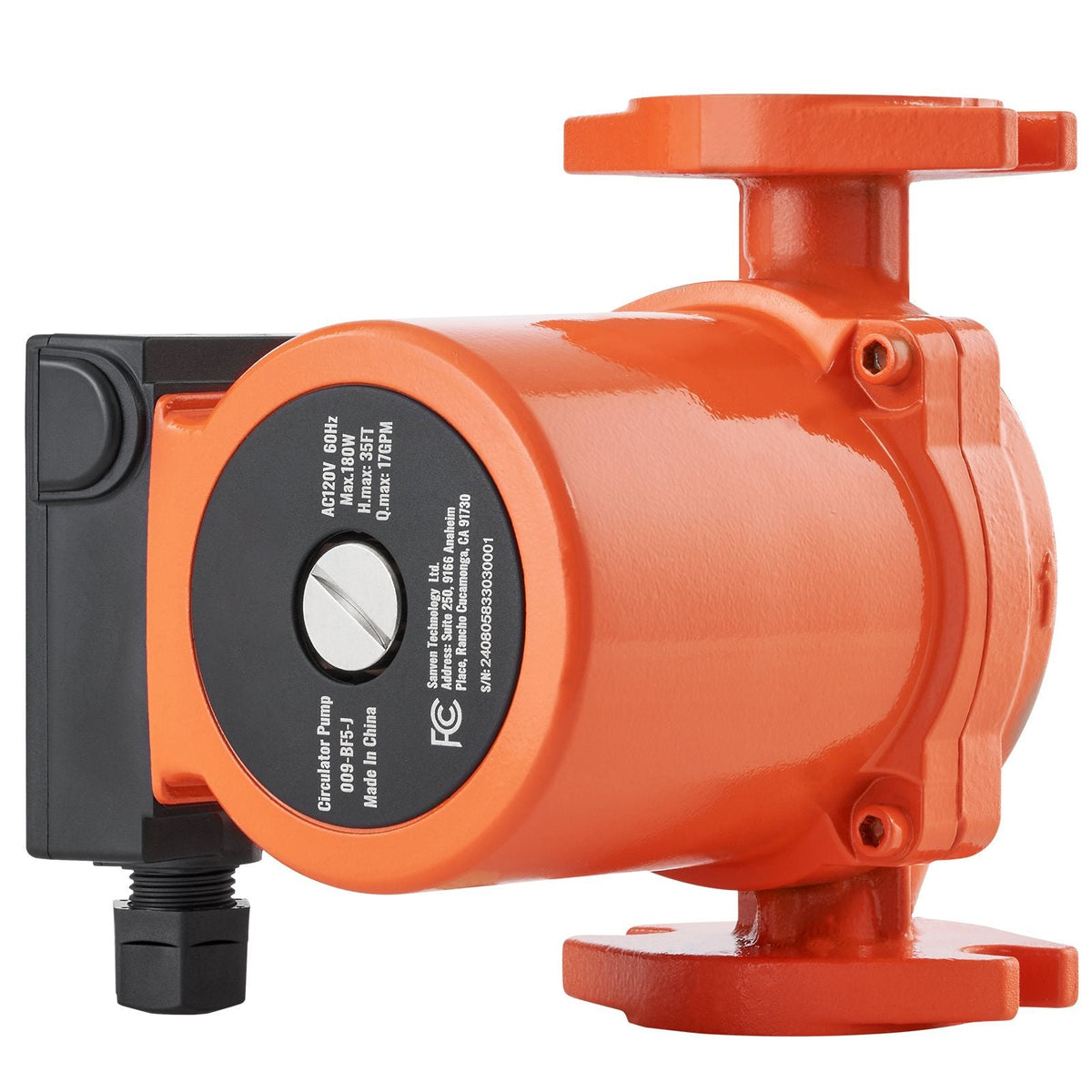 009-BF5-J Hot Water Recirculating Pump, 110V, 180W 10 GPM Hot Water Circulation Pump, 3/4" NPT Flange 3-Speed Circulator Pump, Quiet Operation Circulator Pump for Home Water Heater System