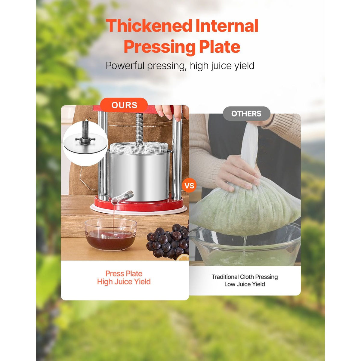 0.44 Gal/1.65L Fruit Wine Press, 2 Stainless Steel Barrels, Manual Juice Maker, Cider Apple Grape Tincture Honey Olive Oil Making Press with T-Handle for Outdoor Kitchen Home