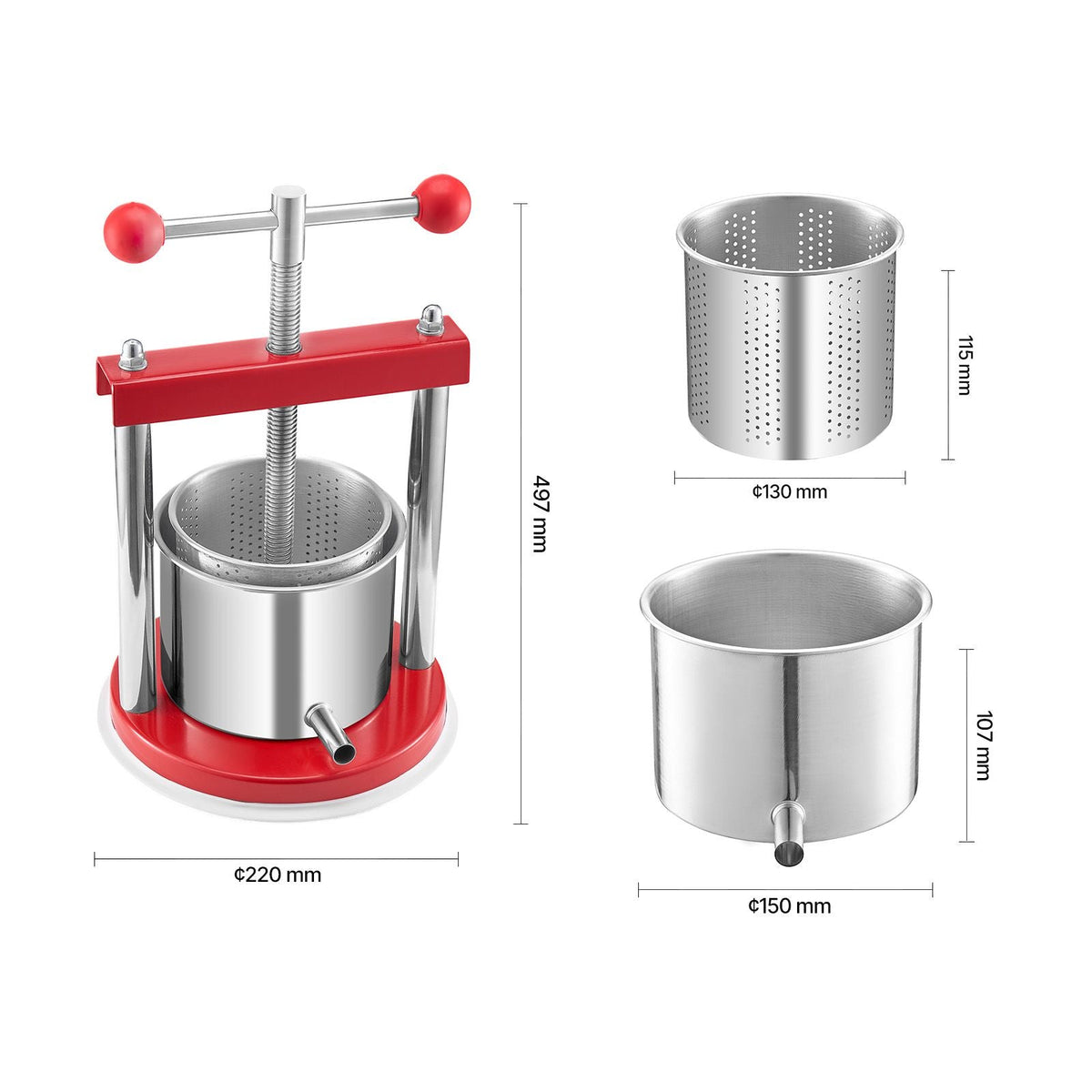 0.44 Gal/1.65L Fruit Wine Press, 2 Stainless Steel Barrels, Manual Juice Maker, Cider Apple Grape Tincture Honey Olive Oil Making Press with T-Handle for Outdoor Kitchen Home
