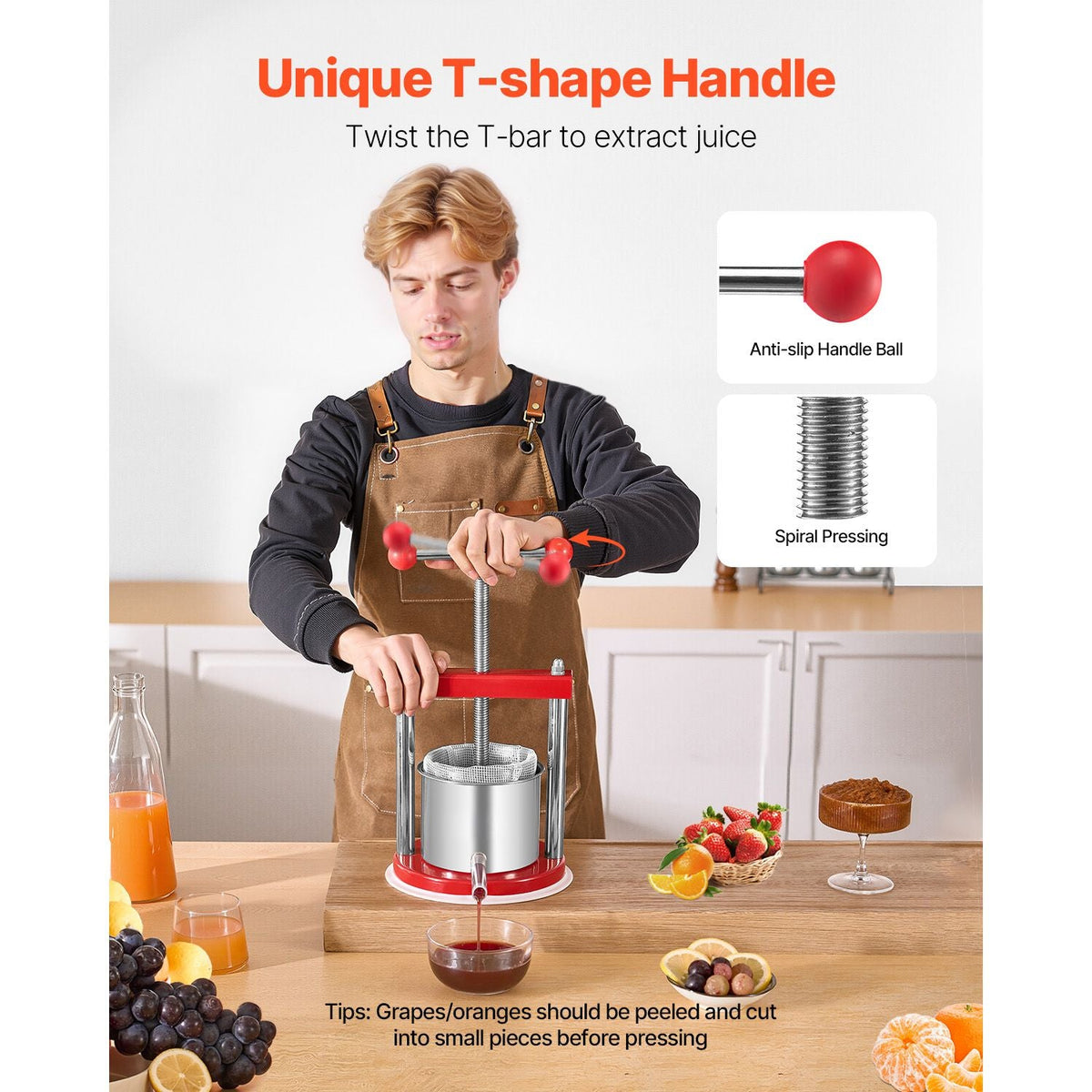 0.44 Gal/1.65L Fruit Wine Press, 2 Stainless Steel Barrels, Manual Juice Maker, Cider Apple Grape Tincture Honey Olive Oil Making Press with T-Handle for Outdoor Kitchen Home
