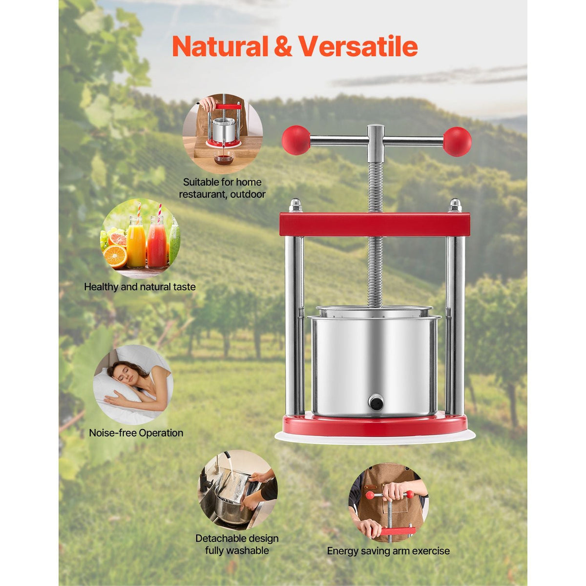 0.44 Gal/1.65L Fruit Wine Press, 2 Stainless Steel Barrels, Manual Juice Maker, Cider Apple Grape Tincture Honey Olive Oil Making Press with T-Handle for Outdoor Kitchen Home