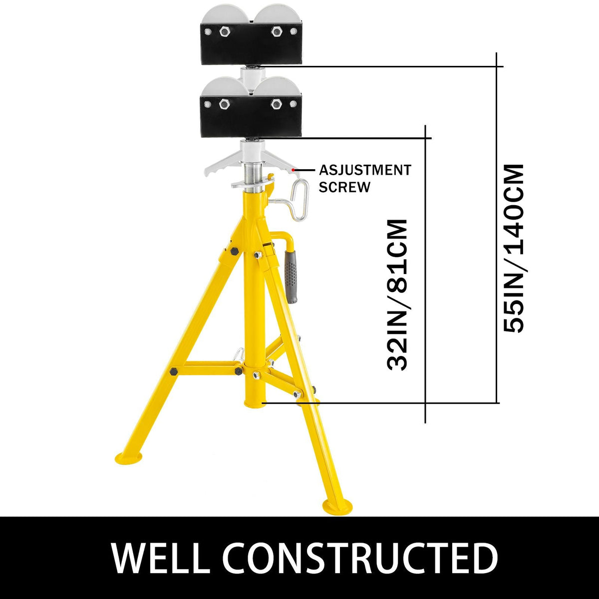 0.5-12 inch Roller Pipe Stand Adjustable Height 32\"-55\" Pipe 2500Lb Capacity Jack Stands Folding Portable High Folding Pipe Stand with Roller Head Fold A Trailer Jacks