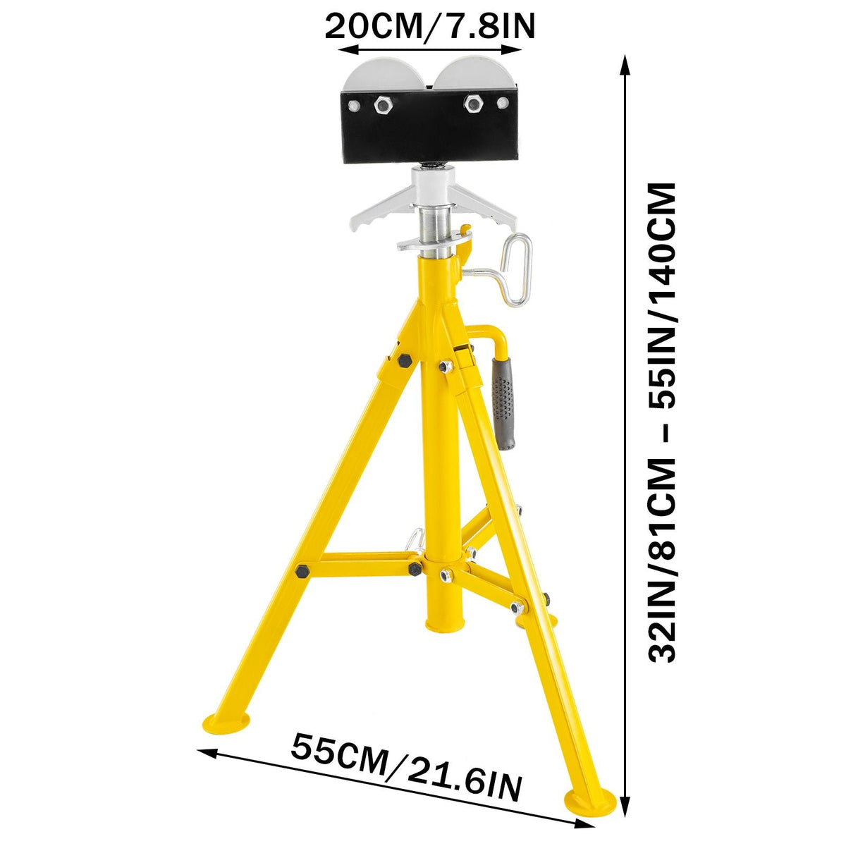0.5-12 inch Roller Pipe Stand Adjustable Height 32\"-55\" Pipe 2500Lb Capacity Jack Stands Folding Portable High Folding Pipe Stand with Roller Head Fold A Trailer Jacks
