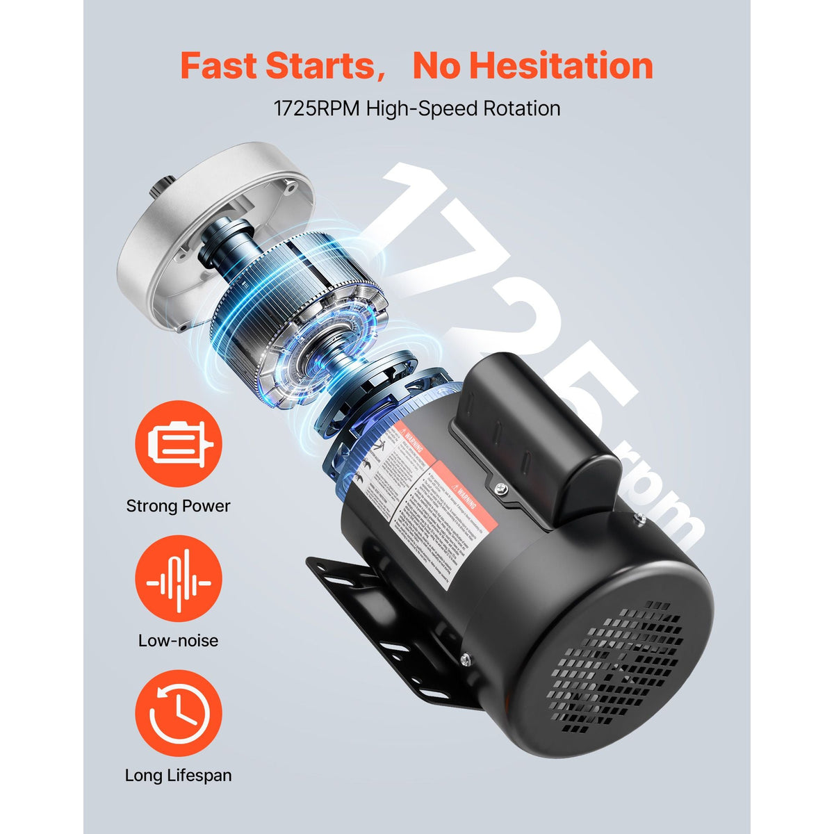 0.5 HP Electric Motor, 1725RPM Air Compressor Motor, CW/CCW Rotation, 5/8 inch Shaft Diameter, 1.88inch Shaft Length, 2.07N.m Torque, Single-Phase, TEFC Cooling, 115V/230V, 56 Frame