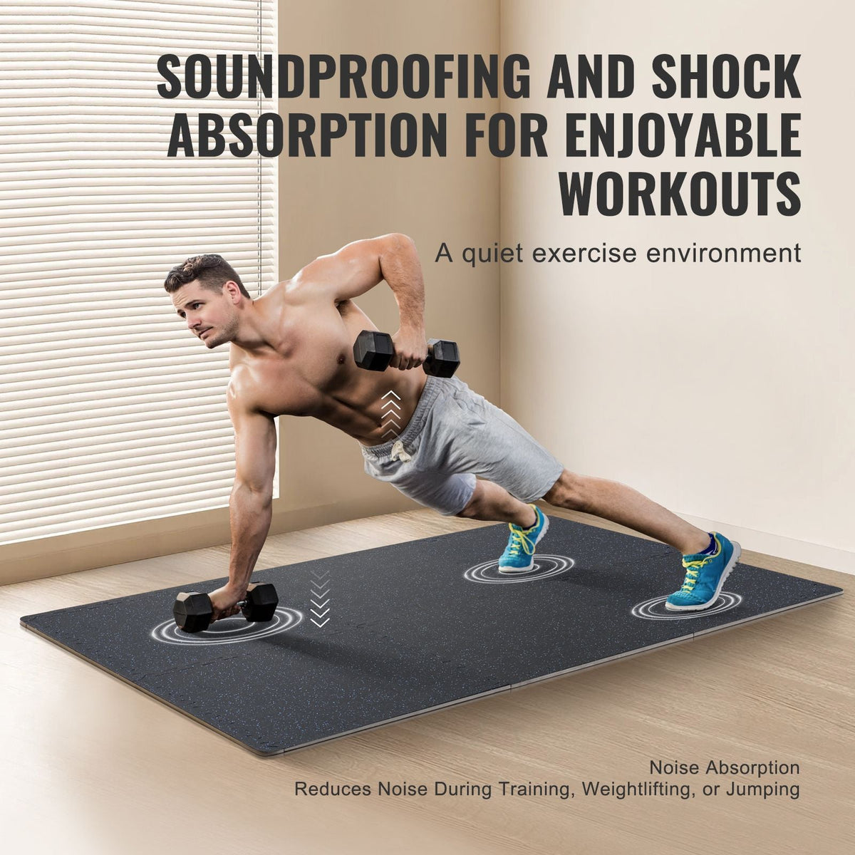 0.56 Inch Thick Gym Floor Mats, 12 Tiles Rubber Top with EVA Foam, 25" x 25" Gym Flooring Workout Mats with 48 sq.ft Coverage, Interlocking Puzzle Gym Mats for Gym, Home, Garage, Black & Blue