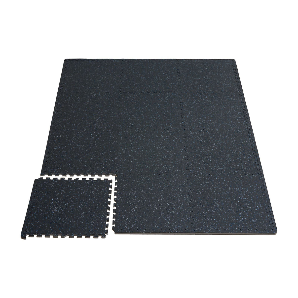0.56 Inch Thick Gym Floor Mats, 12 Tiles Rubber Top with EVA Foam, 25" x 25" Gym Flooring Workout Mats with 48 sq.ft Coverage, Interlocking Puzzle Gym Mats for Gym, Home, Garage, Black & Blue