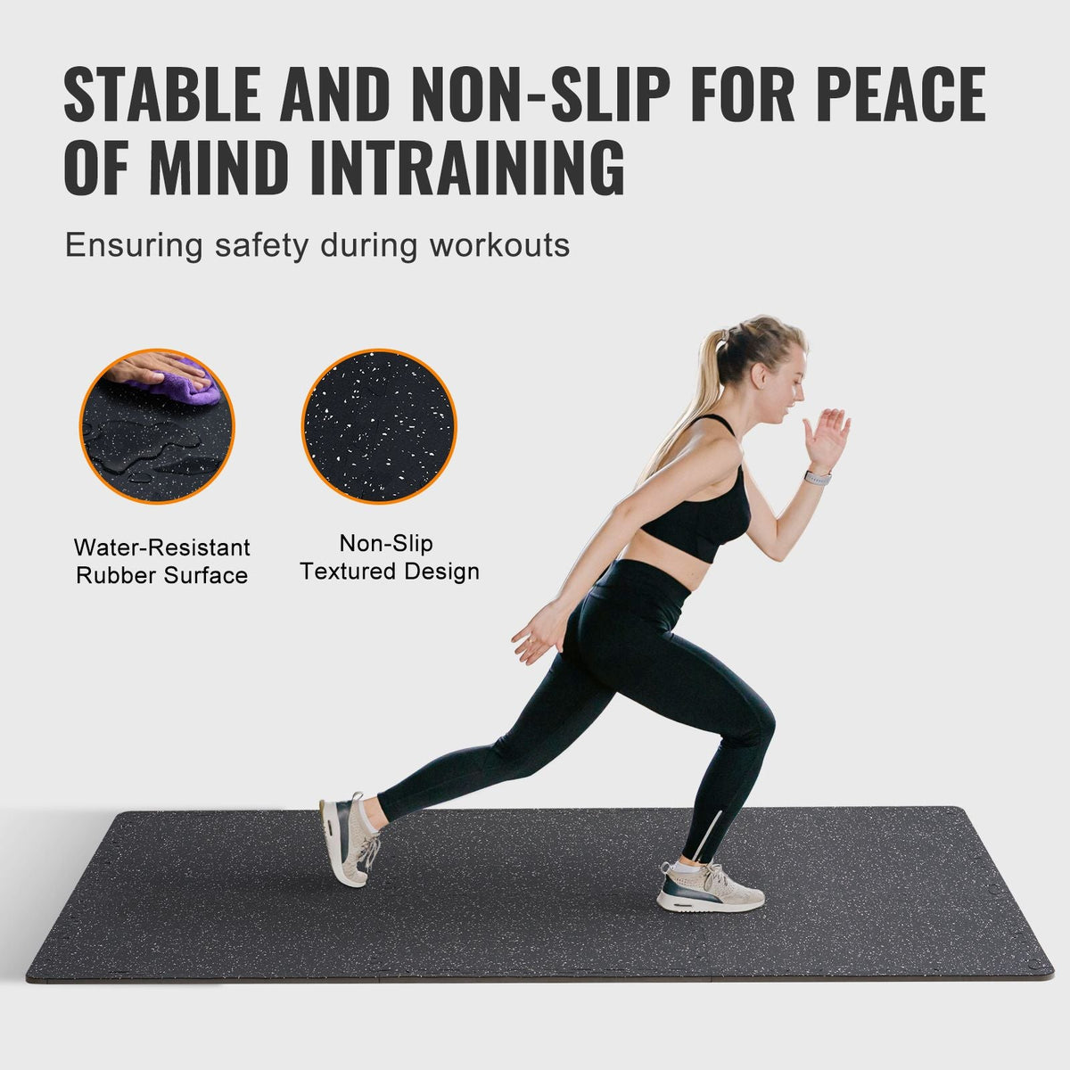 0.56 Inch Thick Gym Floor Mats, 12 Tiles Rubber Top with EVA Foam, 25" x 25" Gym Flooring Workout Mats with 48 sq.ft Coverage, Interlocking Puzzle Gym Mats for Gym, Home, Garage, Black & White