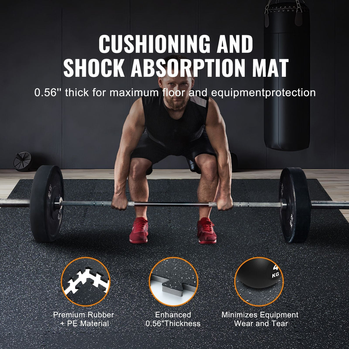 0.56 Inch Thick Gym Floor Mats, 12 Tiles Rubber Top with EVA Foam, 25" x 25" Gym Flooring Workout Mats with 48 sq.ft Coverage, Interlocking Puzzle Gym Mats for Gym, Home, Garage, Black & White