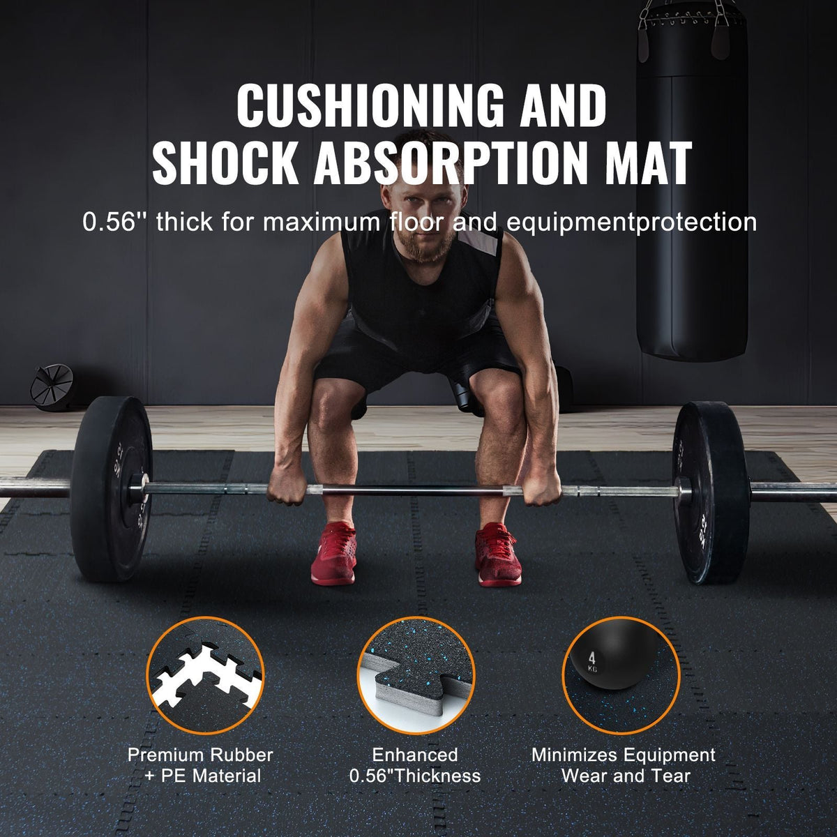 0.56 Inch Thick Gym Floor Mats, 25 Tiles Rubber Top with EVA Foam, 25" x 25" Gym Flooring Workout Mats with 100sq.ft Coverage, Interlocking Puzzle Gym Mats for Gym, Home, Garage, Black & Blue