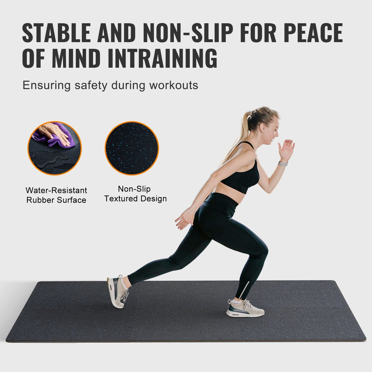 0.56 Inch Thick Gym Floor Mats, 25 Tiles Rubber Top with EVA Foam, 25" x 25" Gym Flooring Workout Mats with 100sq.ft Coverage, Interlocking Puzzle Gym Mats for Gym, Home, Garage, Black & Blue