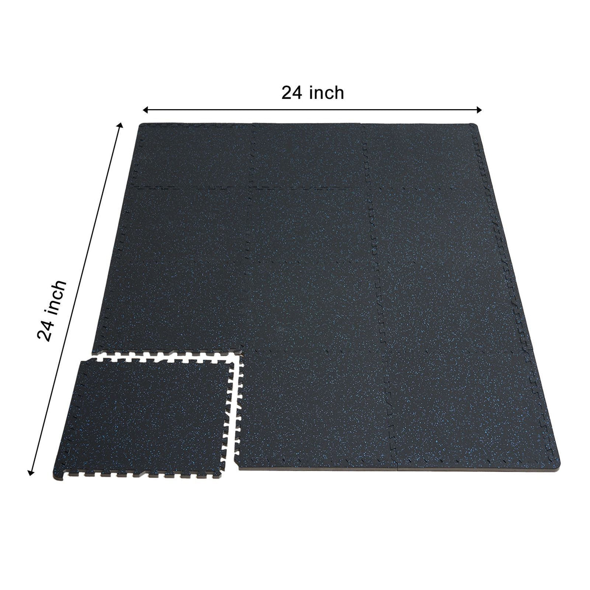 0.56 Inch Thick Gym Floor Mats, 25 Tiles Rubber Top with EVA Foam, 25" x 25" Gym Flooring Workout Mats with 100sq.ft Coverage, Interlocking Puzzle Gym Mats for Gym, Home, Garage, Black & Blue