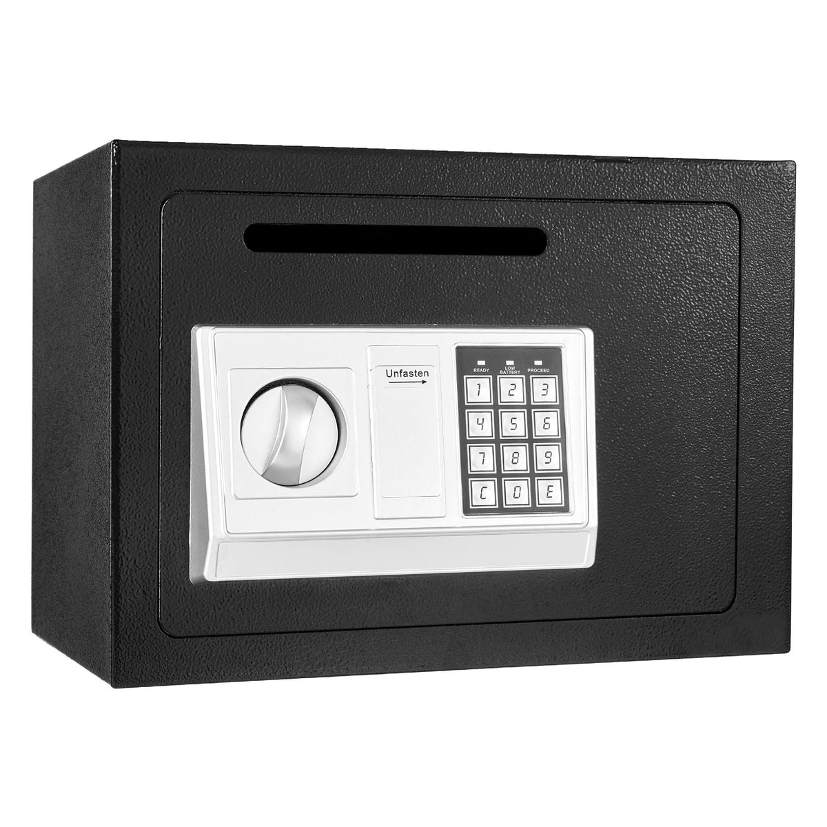 0.6 Cubic Feet Drop Safe, Drop Slot Safe Box with Password and Turn Knob, Heavy Duty Compact Cash Depository Box with a Front Lock Slot for Cash, Bank Slips, Jewelry, Documents, Bills, Black