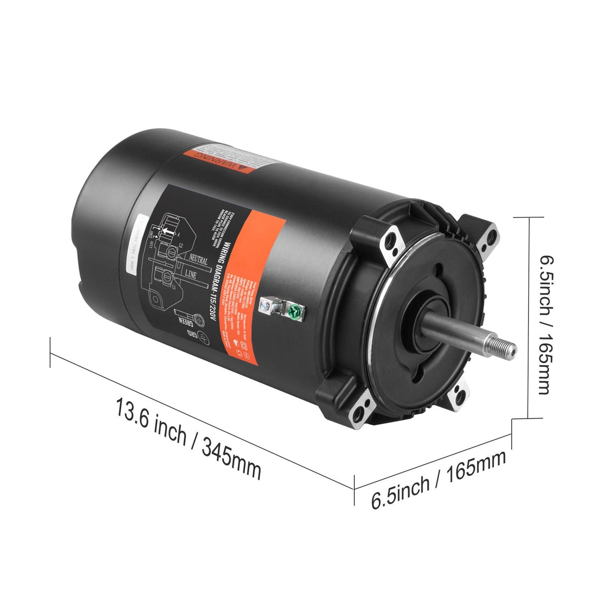0.75 HP Pool Pump Motor, 56J Frame, 115V(8 Amps)/230V(4 Amps) 3450 RPM, 60Hz, 1.5 Service Factor, 80μF/250V Capacitor, CCW Rotation Round Flange Replacement Motor