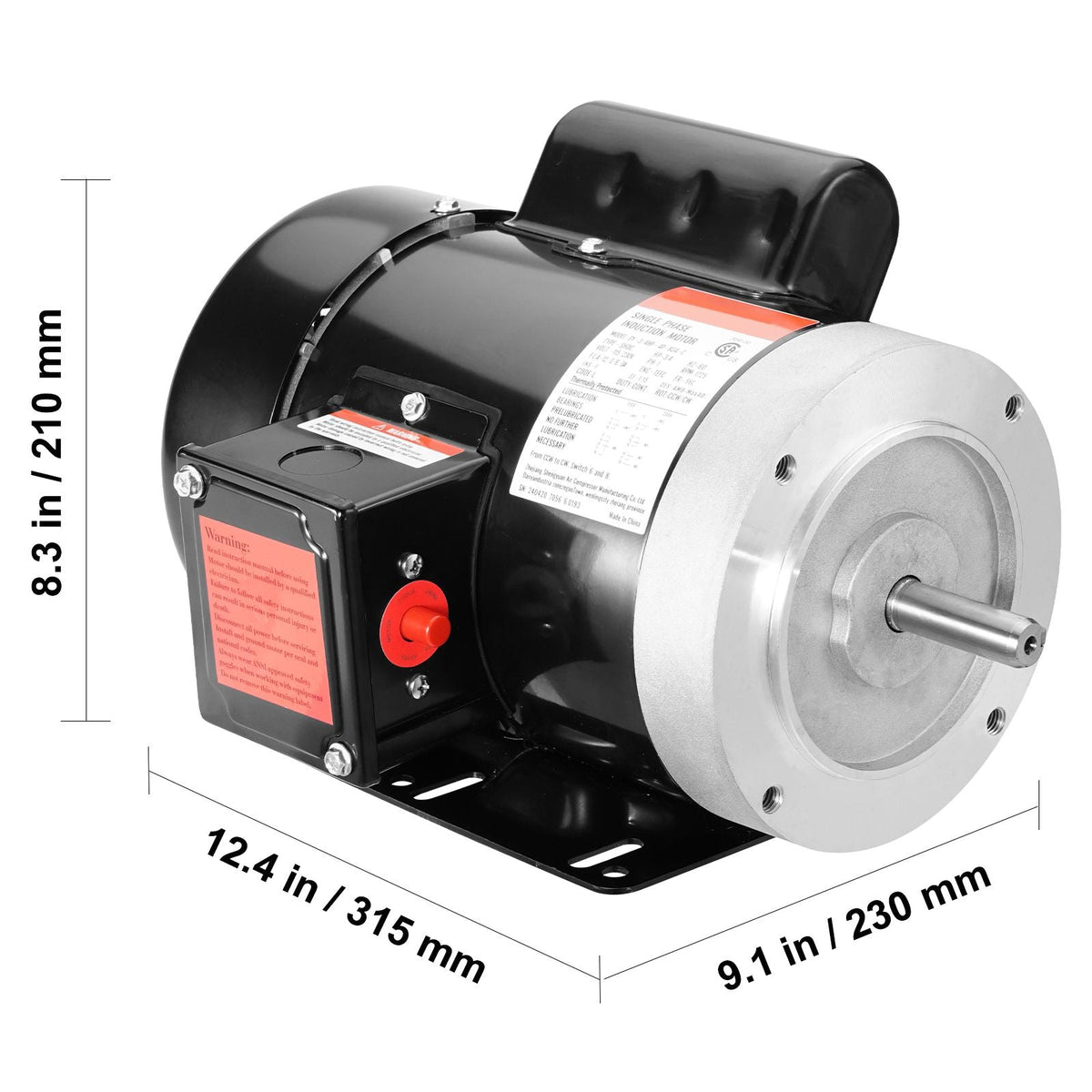 0.75HP Electric Motor 1725 rpm, AC 115V/230V, 56C Frame, Air Compressor Motor Single Phase, 5/8" Keyed Shaft, CW/CCW Rotation for Agricultural Machinery and General Equipment
