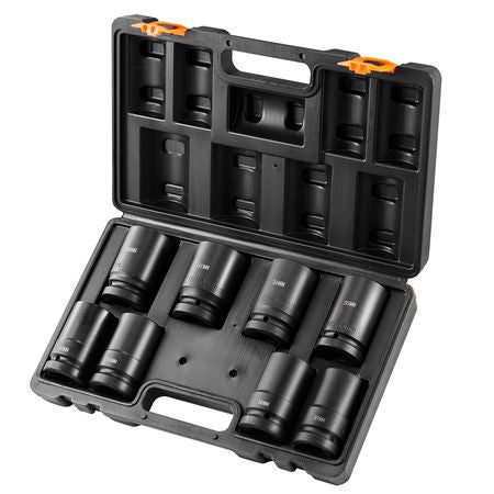 1" Drive Impact Socket Set, 8 Piece Deep Socket Set Metric 27-41mm, 6 Point Cr-Mo Alloy Steel for Auto Repair, Easy-to-Read Size Markings, Rugged Construction, Includes Storage Case