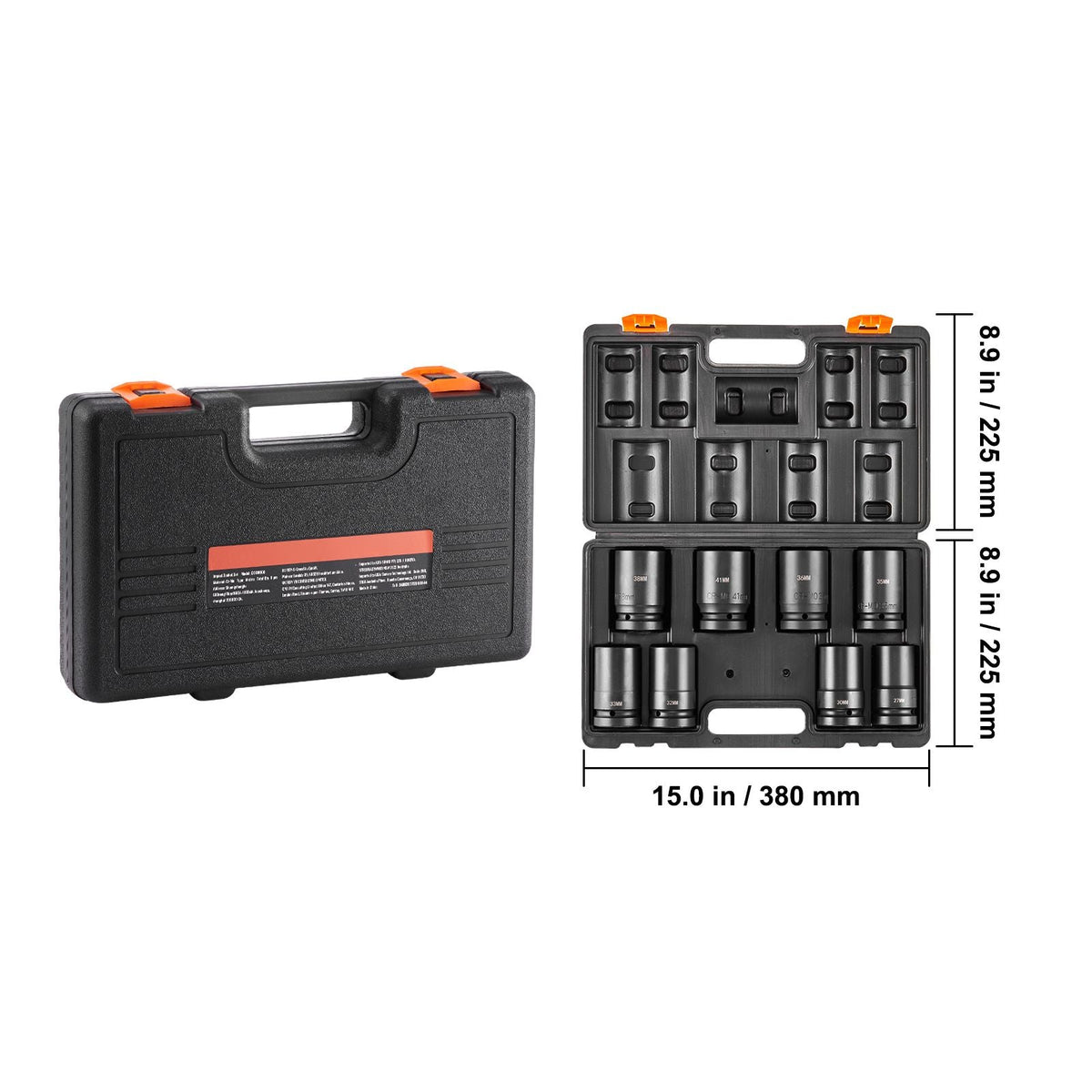 1" Drive Impact Socket Set, 8 Piece Deep Socket Set Metric 27-41mm, 6 Point Cr-Mo Alloy Steel for Auto Repair, Easy-to-Read Size Markings, Rugged Construction, Includes Storage Case