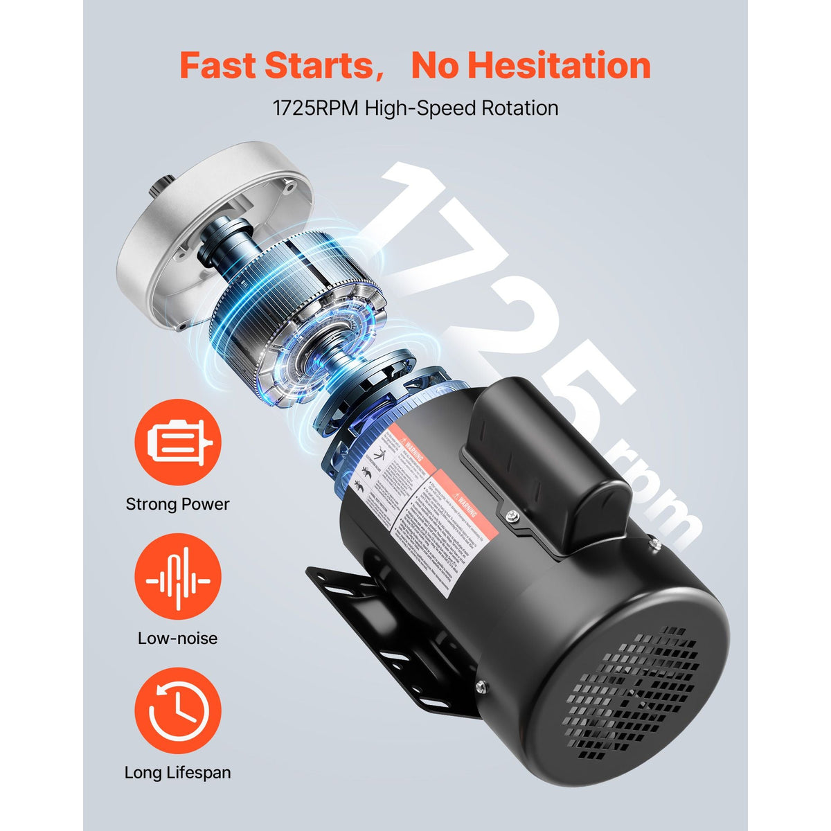 1 HP Electric Motor, 1725RPM Air Compressor Motor, CW/CCW Rotation, 5/8 inch Shaft Diameter, 1.88inch Shaft Length, 4.1N.m Torque, Single-Phase, TEFC Cooling, 115V/230V, 56 Frame
