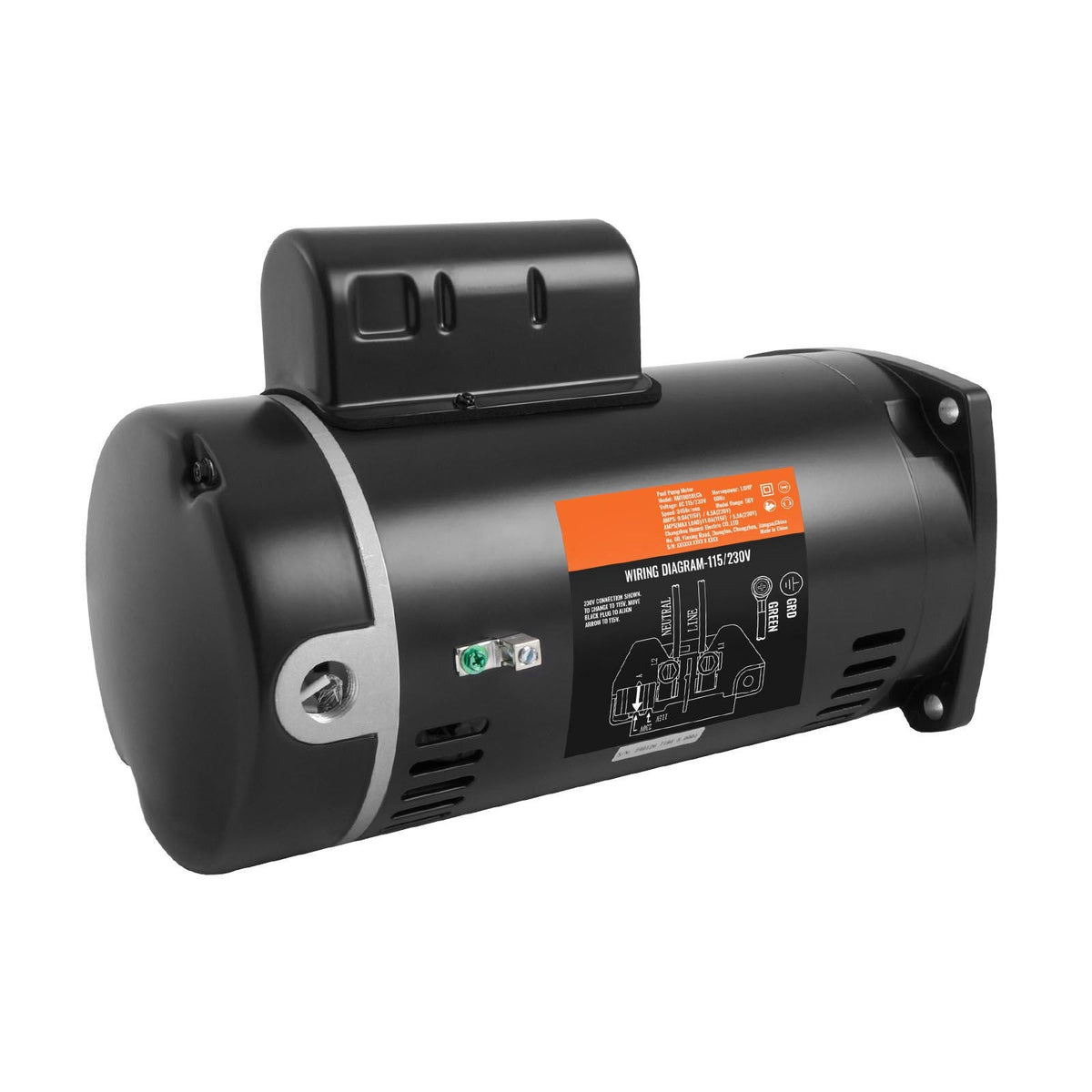 1 HP Pool Pump Motor, 56Y Frame, 115V(9 Amps)/230V(4.5 Amps) 3450RPM, 60Hz, 1.25 Service Factor, 90μF/250V Capacitor, CCW Rotation Square Flange Replacement Motor