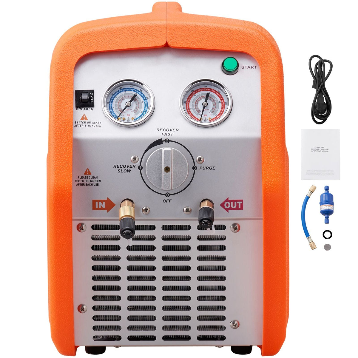 1 HP Refrigerant Recovery Machine - Dual Cylinder Portable AC Recovery Machine with High Pressure Protection 120V 60Hz Recovery Machine HVAC for Vapor Liquid Refrigerant, Car Air Conditioning