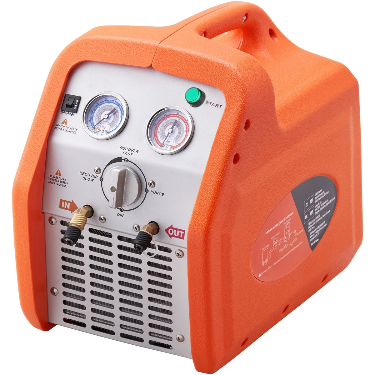 1 HP Refrigerant Recovery Machine - Dual Cylinder Portable AC Recovery Machine with High Pressure Protection 120V 60Hz Recovery Machine HVAC for Vapor Liquid Refrigerant, Car Air Conditioning