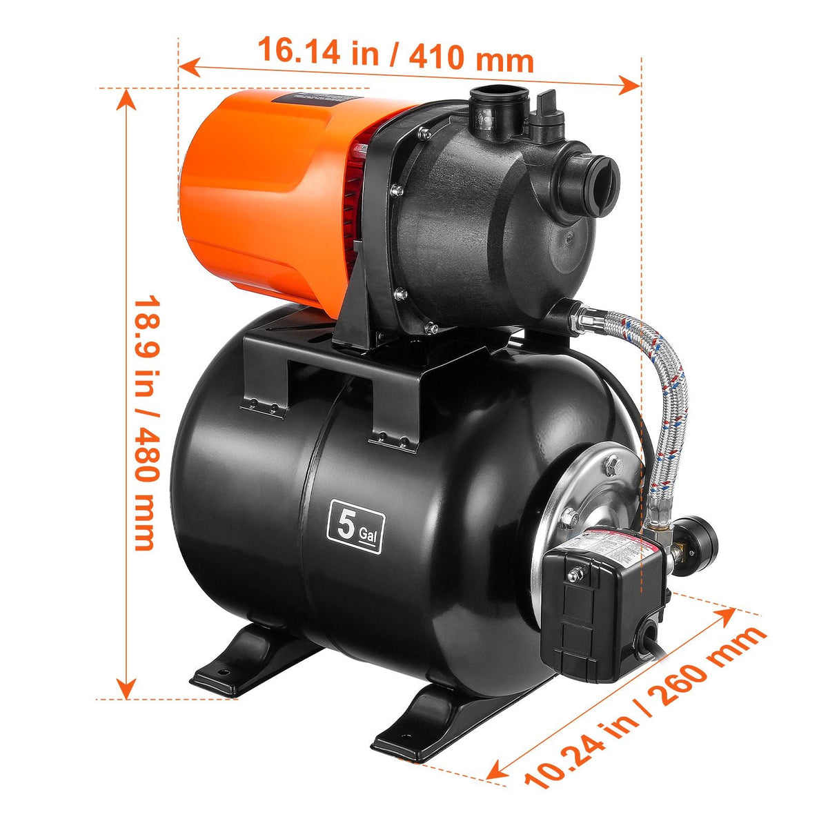 1 HP Shallow Well Pump with Pressure Tank, 1000 GPH/3700 L/H, Automatic Irrigation Water Booster Pump with 164 ft Lift 20/40 PSI Pressure Switch, Thermoplastic Pump Head for Home Garden Lawn