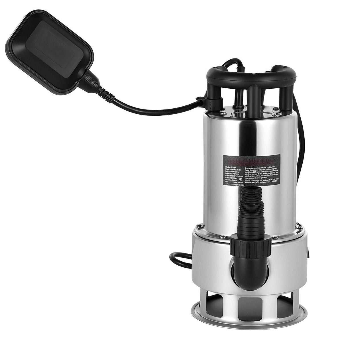 1 HP Submersible Sump Pump, 5500 GPH, Stainless Steel Submersible Sewage Dirty Clean Water Pump with Automatic Float Switch, Long Cord, 30 ft Max Lift, for Pools, Garden, Pond, Flooded Areas
