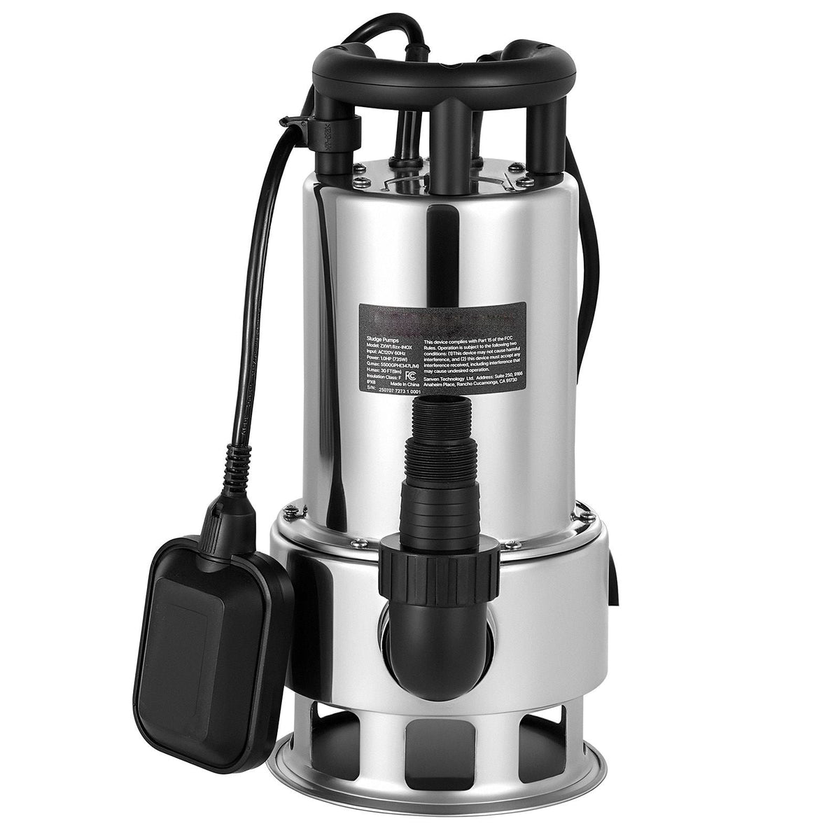 1 HP Submersible Sump Pump, 5500 GPH, Stainless Steel Submersible Sewage Dirty Clean Water Pump with Automatic Float Switch, Long Cord, 30 ft Max Lift, for Pools, Garden, Pond, Flooded Areas
