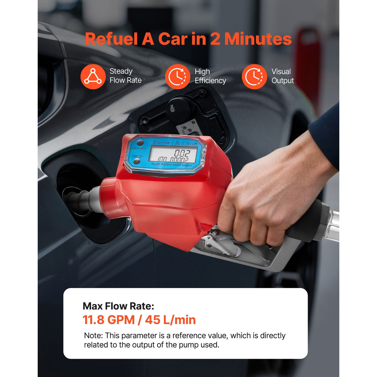 1 Inch Barb Digital Fuel Nozzle with Swivel, Max Flow Rate 12.6 GPM, Auto Shut Off Diesel Gas Pump Nozzle with 3/16 in (OD=20 mm) Spout & Digital Display, Used for Gasoline, Diesel, Kerosene Red