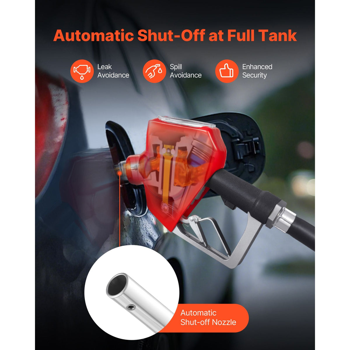 1 Inch Barb Digital Fuel Nozzle with Swivel, Max Flow Rate 12.6 GPM, Auto Shut Off Diesel Gas Pump Nozzle with 3/16 in (OD=20 mm) Spout & Digital Display, Used for Gasoline, Diesel, Kerosene Red