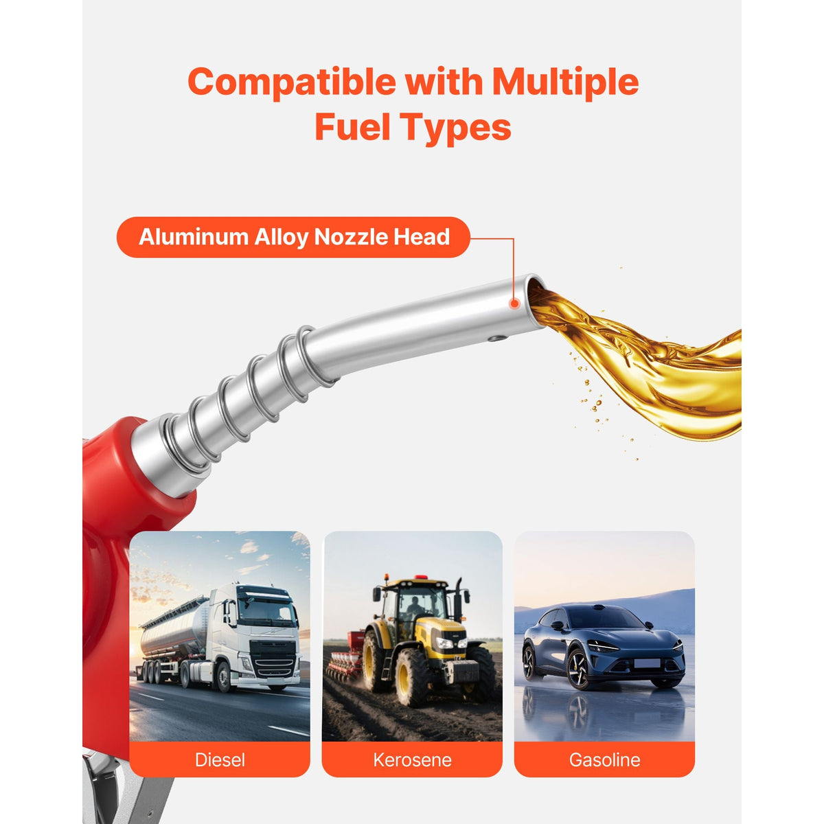 1 Inch Barb Digital Fuel Nozzle with Swivel, Max Flow Rate 12.6 GPM, Auto Shut Off Diesel Gas Pump Nozzle with 3/16 in (OD=20 mm) Spout & Digital Display, Used for Gasoline, Diesel, Kerosene Red