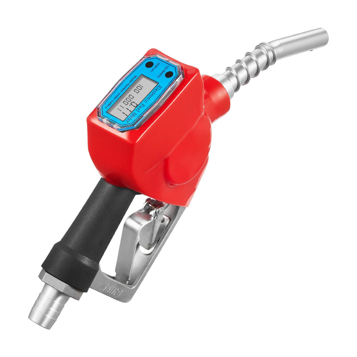 1 Inch Barb Digital Fuel Nozzle with Swivel, Max Flow Rate 12.6 GPM, Auto Shut Off Diesel Gas Pump Nozzle with 3/16 in (OD=20 mm) Spout & Digital Display, Used for Gasoline, Diesel, Kerosene Red