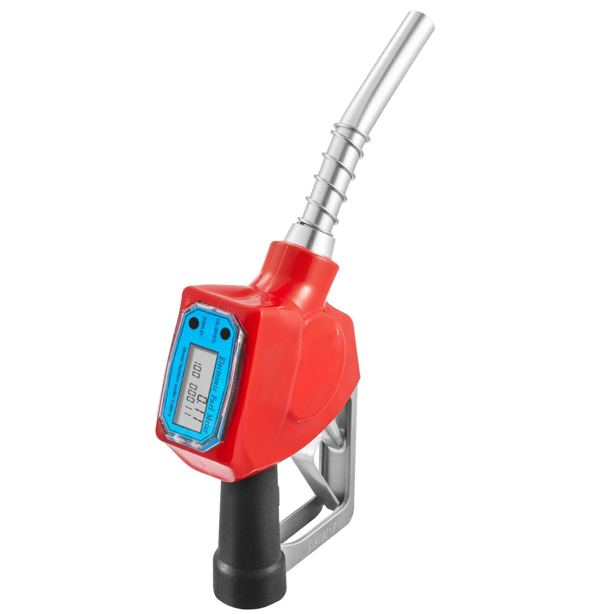 1 Inch Barb Digital Fuel Nozzle with Swivel, Max Flow Rate 12.6 GPM, Auto Shut Off Diesel Gas Pump Nozzle with 3/16 in (OD=20 mm) Spout & Digital Display, Used for Gasoline, Diesel, Kerosene Red