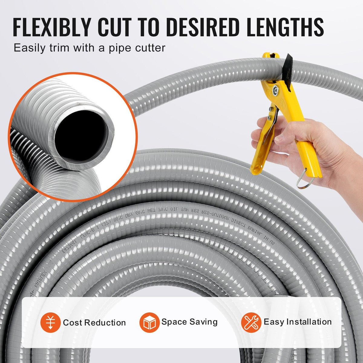 1-Inch Flexible Electrical Conduit, 100 ft, PVC Liquid-Tight Conduit Non-Metallic with 5 Straight and 5 90-Degree Conduit Connector Fittings, for Air Conditioning Motor Controller Pump, IP65