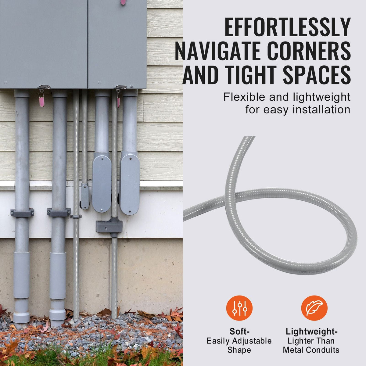 1-Inch Flexible Electrical Conduit, 100 ft, PVC Liquid-Tight Conduit Non-Metallic with 5 Straight and 5 90-Degree Conduit Connector Fittings, for Air Conditioning Motor Controller Pump, IP65