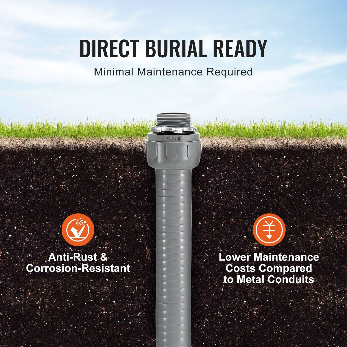 1-Inch Flexible Electrical Conduit, 100 ft, PVC Liquid-Tight Conduit Non-Metallic with 5 Straight and 5 90-Degree Conduit Connector Fittings, for Air Conditioning Motor Controller Pump, IP65