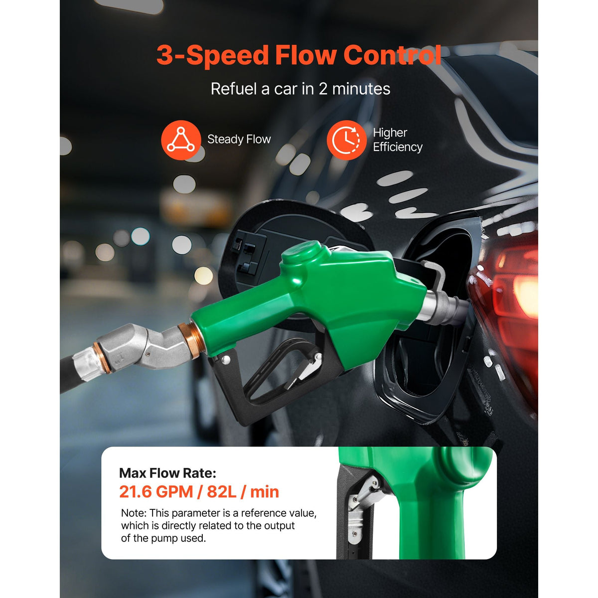 1 Inch NPT Automatic Fuel Nozzle, Max Flow Rate 21.6 GPM, Auto Shut Off Diesel Gas Pump Nozzle with 3-Speed Trigger Lock & 1-3/16 in (OD=30.1 mm) Spout for Gasoline, Diesel, Kerosene, Green