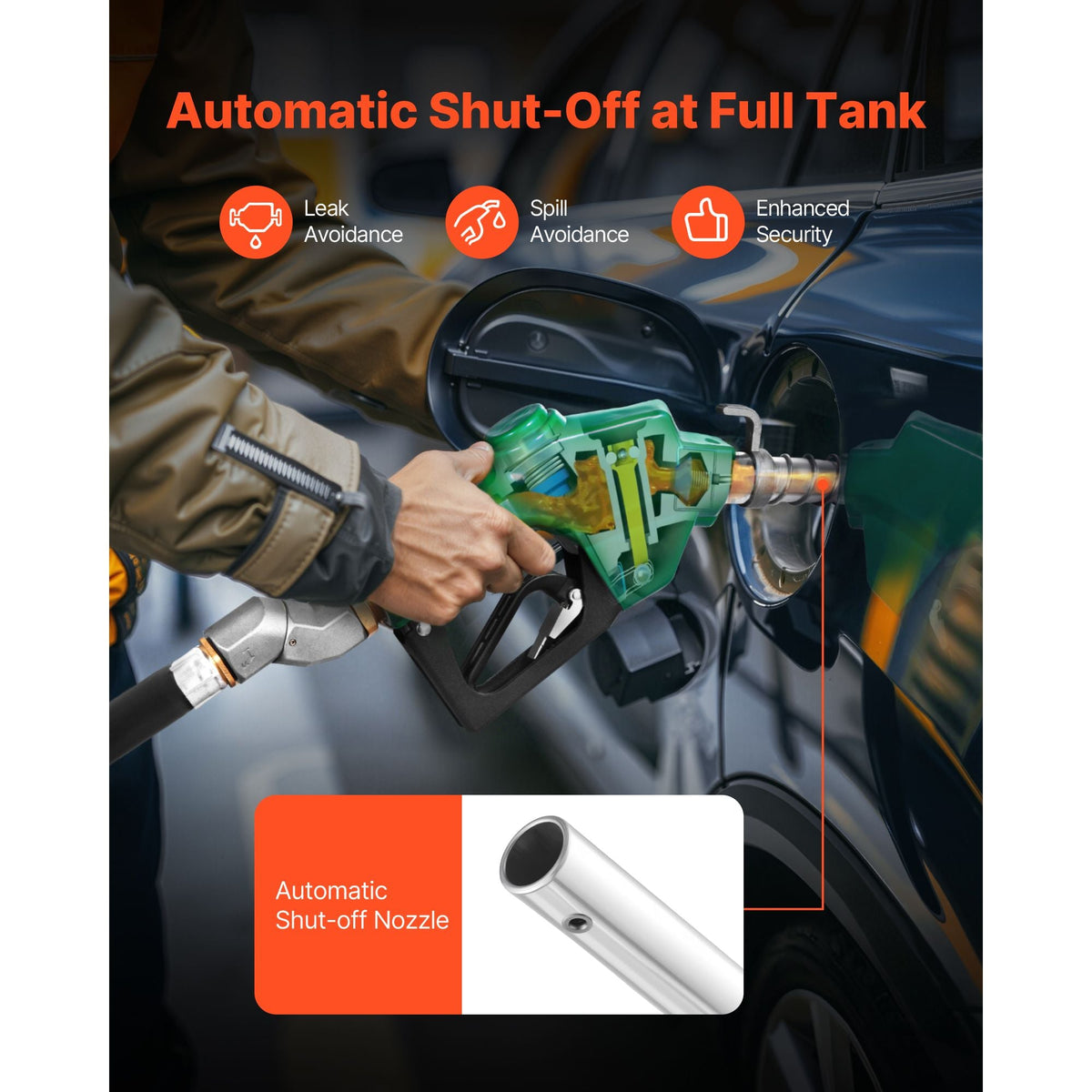 1 Inch NPT Automatic Fuel Nozzle, Max Flow Rate 21.6 GPM, Auto Shut Off Diesel Gas Pump Nozzle with 3-Speed Trigger Lock & 1-3/16 in (OD=30.1 mm) Spout for Gasoline, Diesel, Kerosene, Green