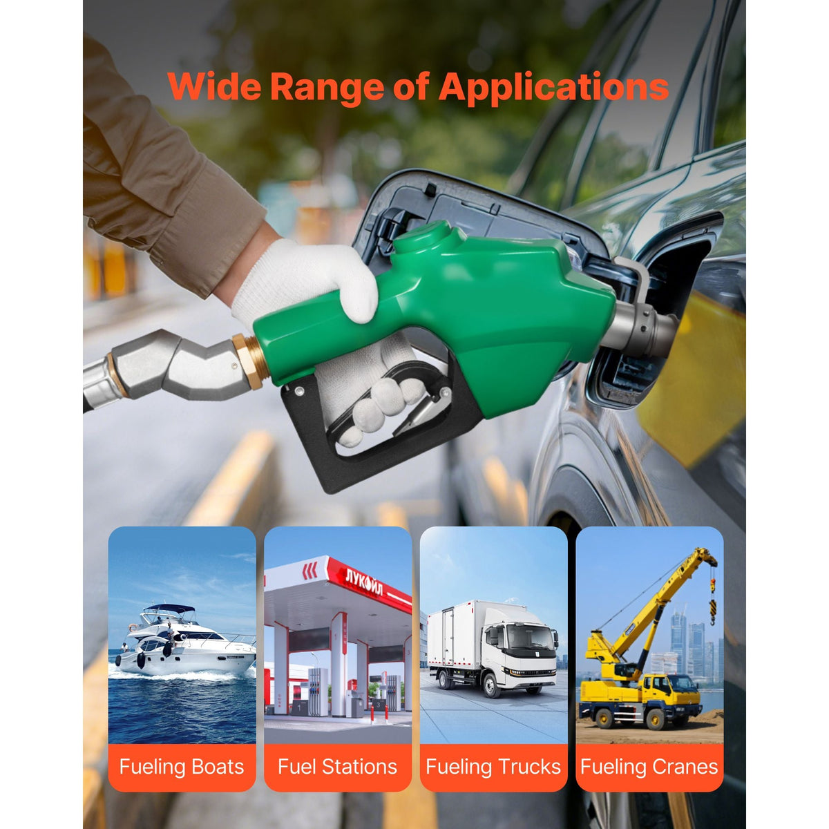 1 Inch NPT Automatic Fuel Nozzle, Max Flow Rate 21.6 GPM, Auto Shut Off Diesel Gas Pump Nozzle with 3-Speed Trigger Lock & 1-3/16 in (OD=30.1 mm) Spout for Gasoline, Diesel, Kerosene, Green