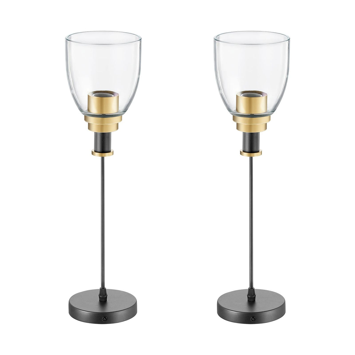 1-Light Pendant Light, 2 Pack, Kitchen Island Lights with Clear Glass Shade & Hanging Cord, Black and Gold Finish, Adjustable Height, Pendant Lighting for Bedroom, Hallway, Entryway, Kitchen